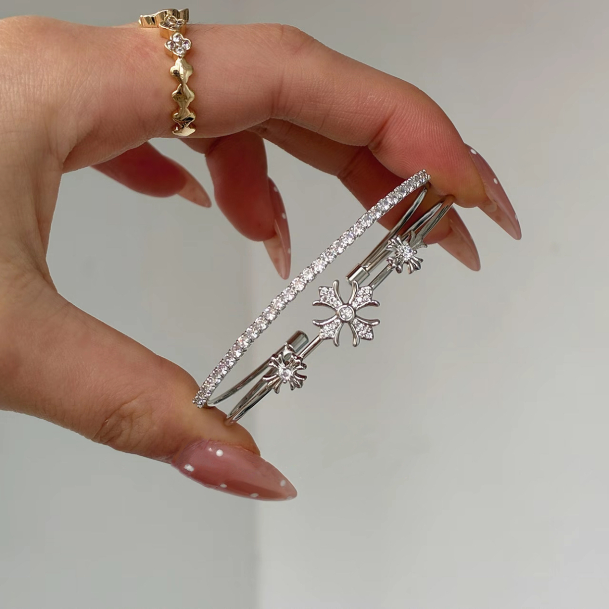 The Triple Sanctum Cross-Shaped Diamond Double-Layer Bracelet