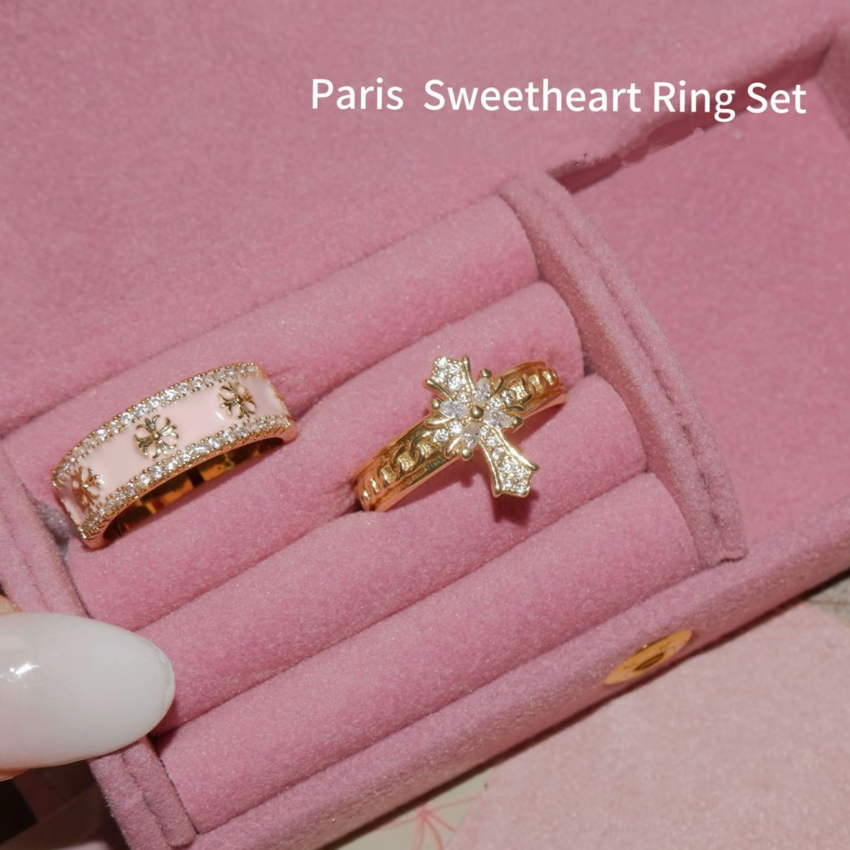 The Parisian Duet Sparkling Cross Ring Two-Piece Set