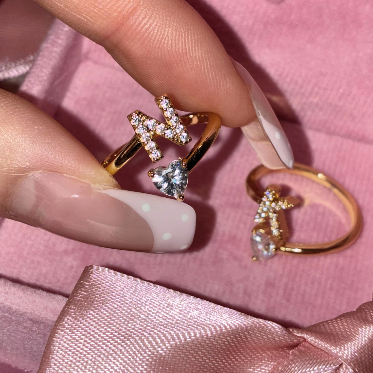 Heart-Shaped Zircon Name Letter Ring