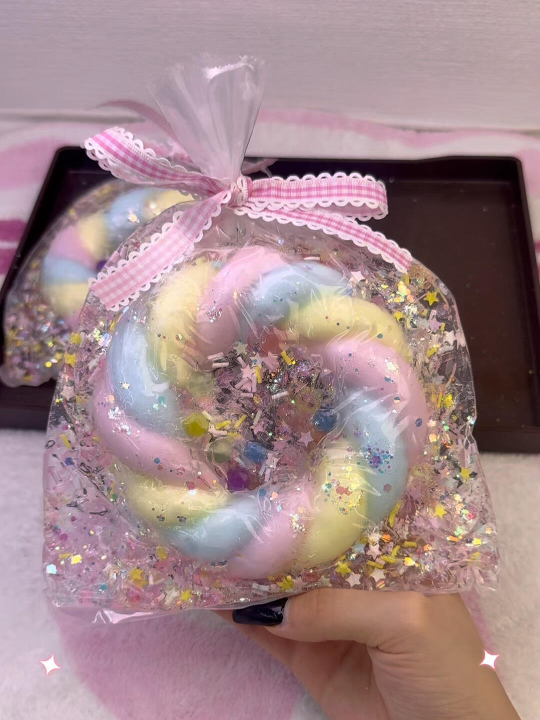Crispy Stress Ball Fidget Squishy Toy --- Giant Marshmallow Cotton Candy Swirl