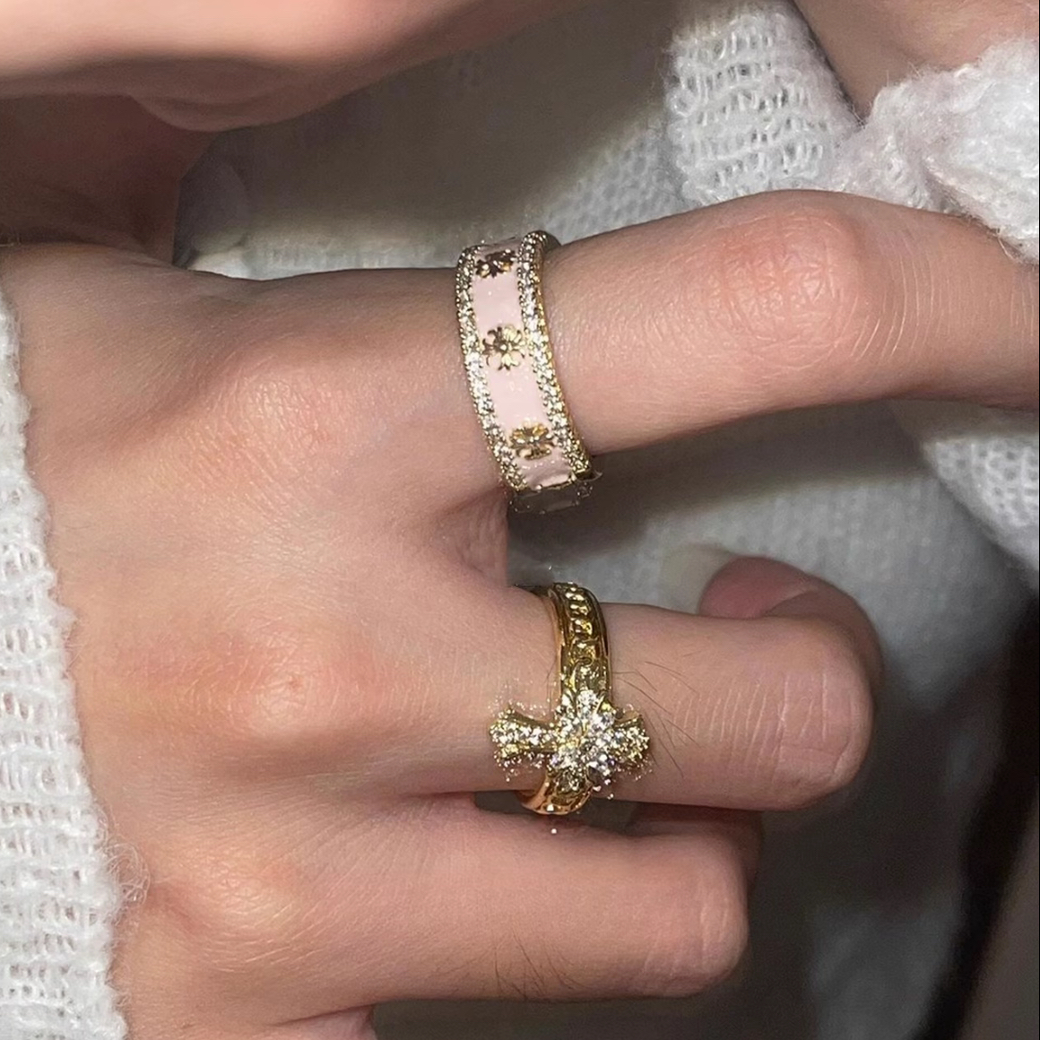 The Parisian Duet Sparkling Cross Ring Two-Piece Set