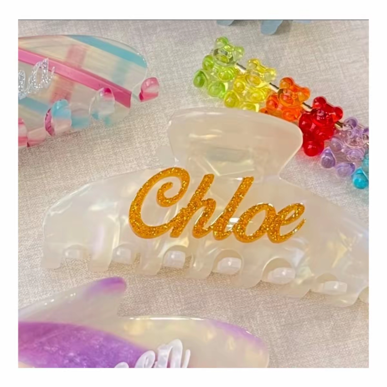 Embossed Acrylic Raised Name Custom Shark Hair Clip
