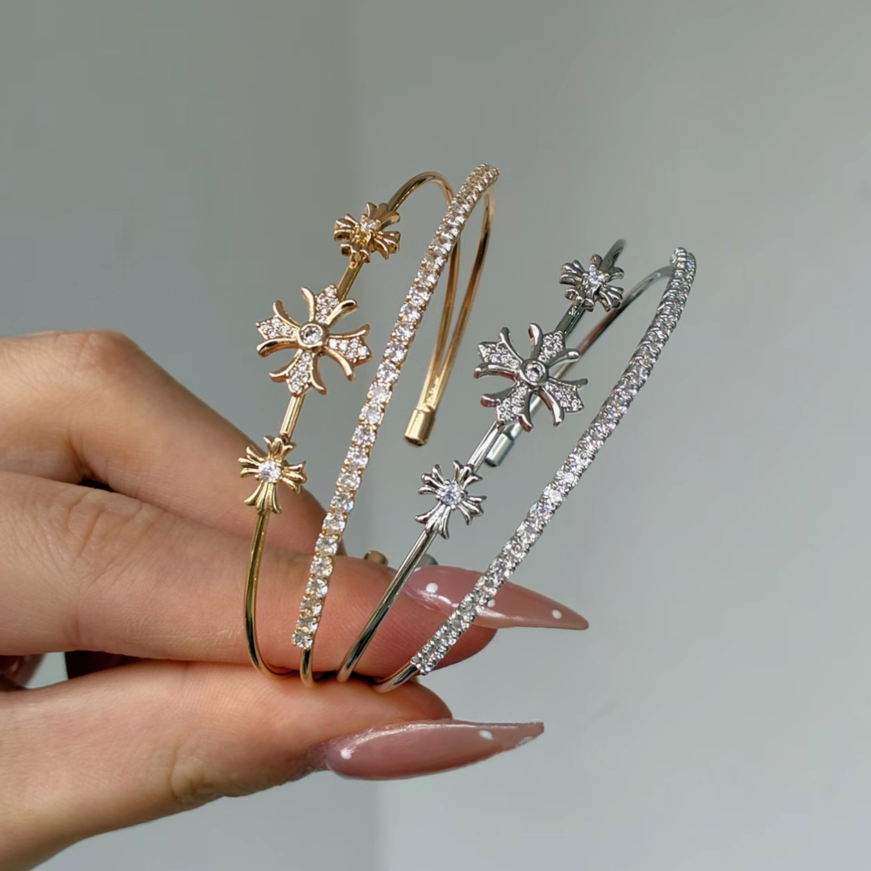 The Triple Sanctum Cross-Shaped Diamond Double-Layer Bracelet