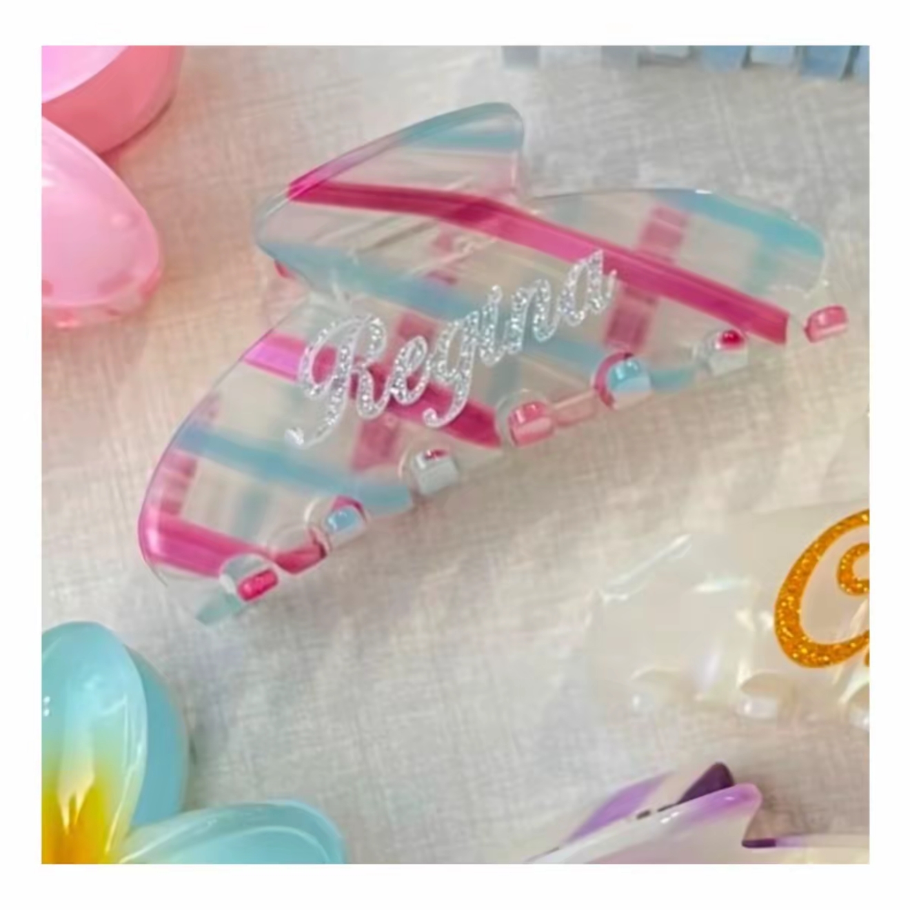 Embossed Acrylic Raised Name Custom Shark Hair Clip