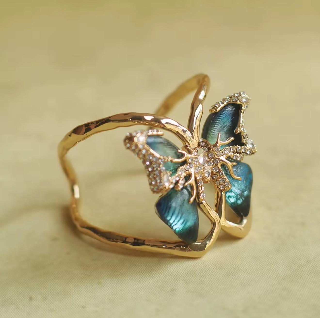 Midsummer Night's Butterfly Dream: Intricately Embellished Open Bangle