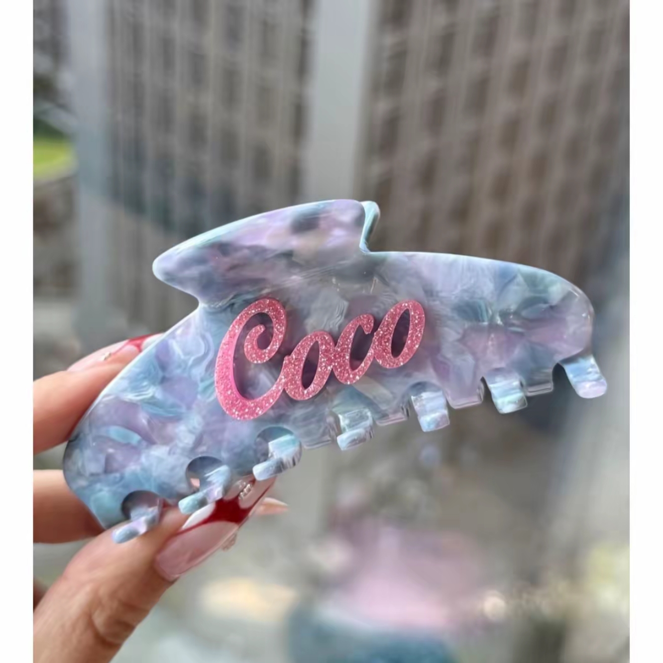 Embossed Acrylic Raised Name Custom Shark Hair Clip
