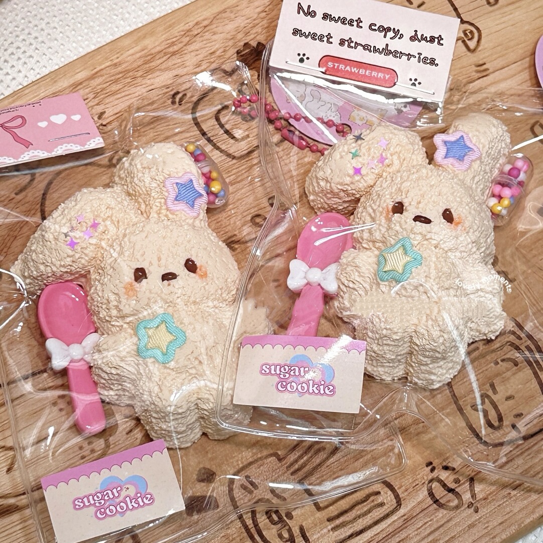 Glutton Ear Bunny Squishy Keychain Handmade  Silicone Stress Squeezies Toy