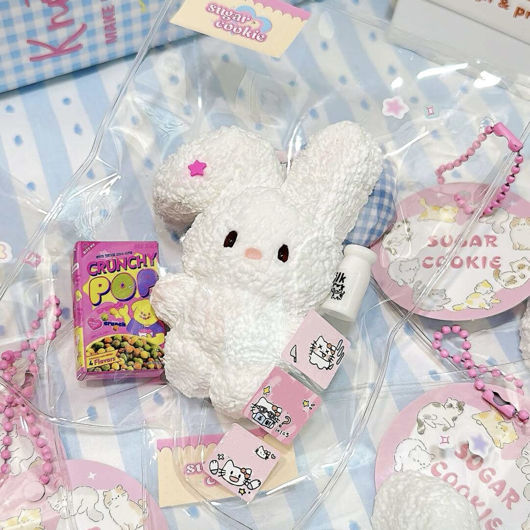 Glutton Ear Bunny Squishy Keychain Handmade  Silicone Stress Squeezies Toy