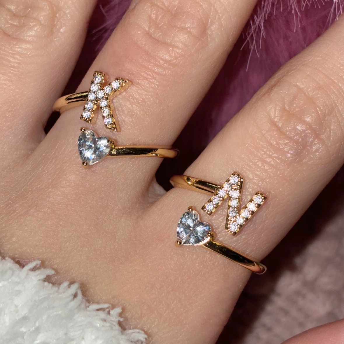 Heart-Shaped Zircon Name Letter Ring