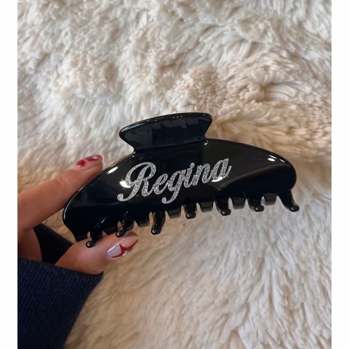 Embossed Acrylic Raised Name Custom Shark Hair Clip