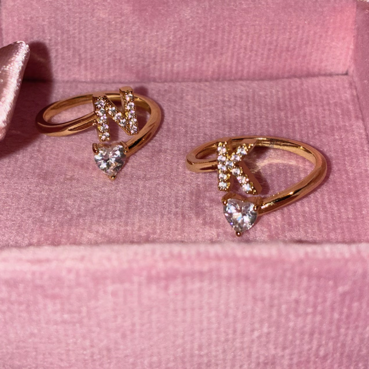 Heart-Shaped Zircon Name Letter Ring