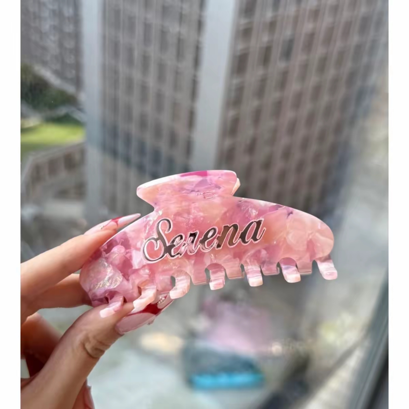 Embossed Acrylic Raised Name Custom Shark Hair Clip