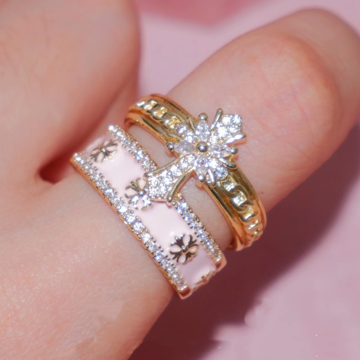 The Parisian Duet Sparkling Cross Ring Two-Piece Set