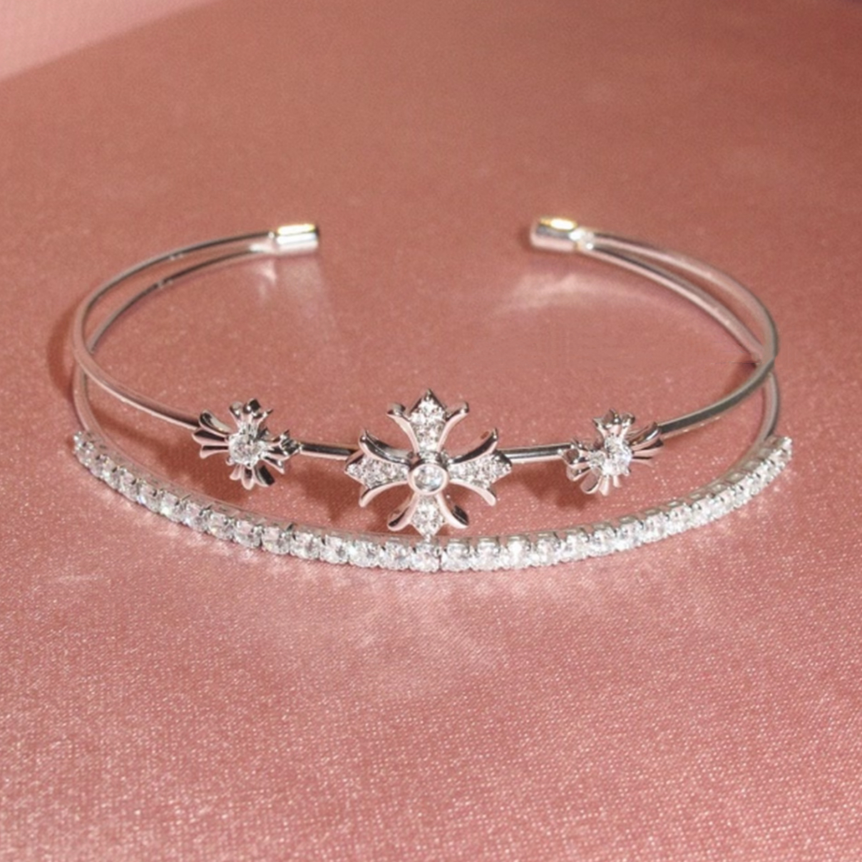 The Triple Sanctum Cross-Shaped Diamond Double-Layer Bracelet