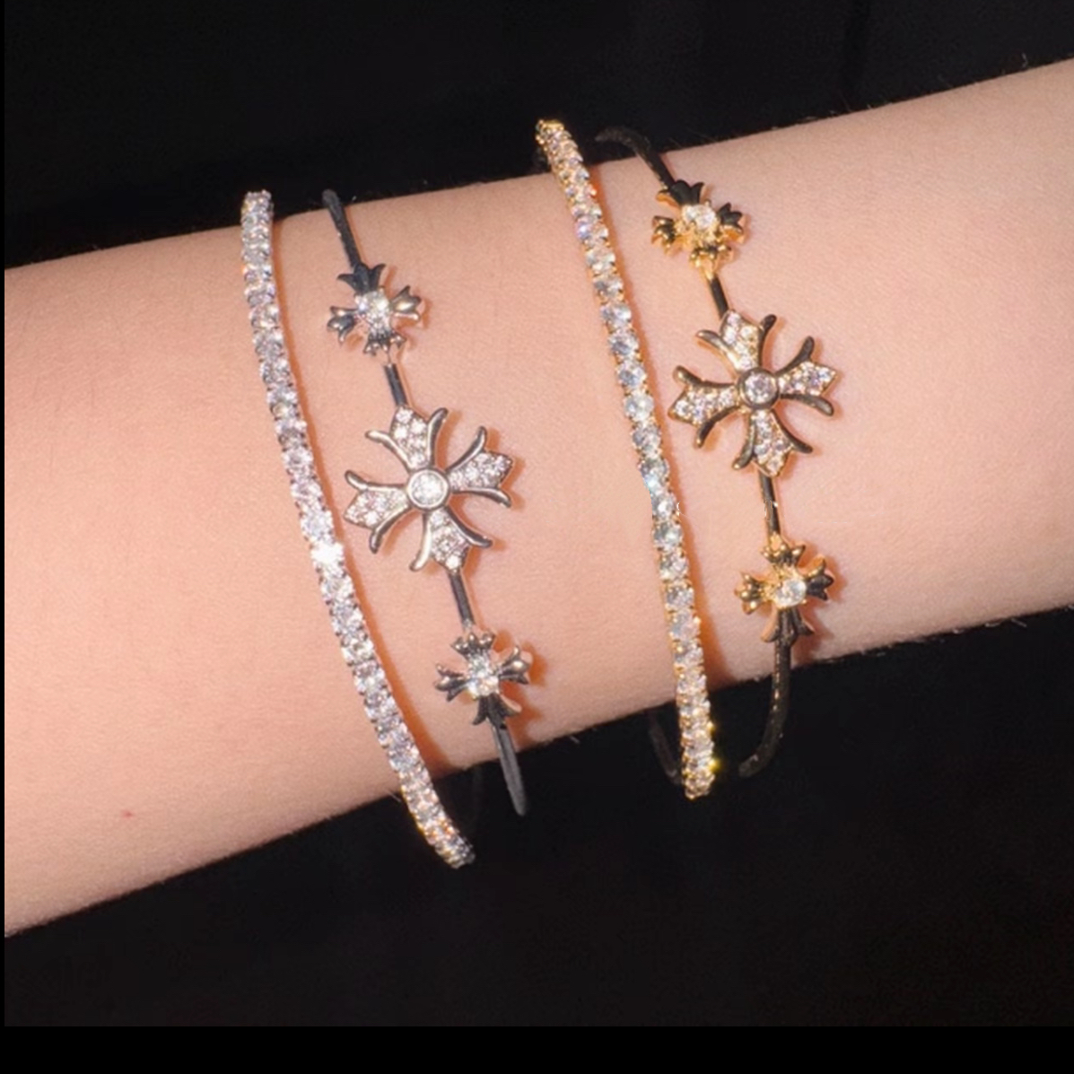 The Triple Sanctum Cross-Shaped Diamond Double-Layer Bracelet