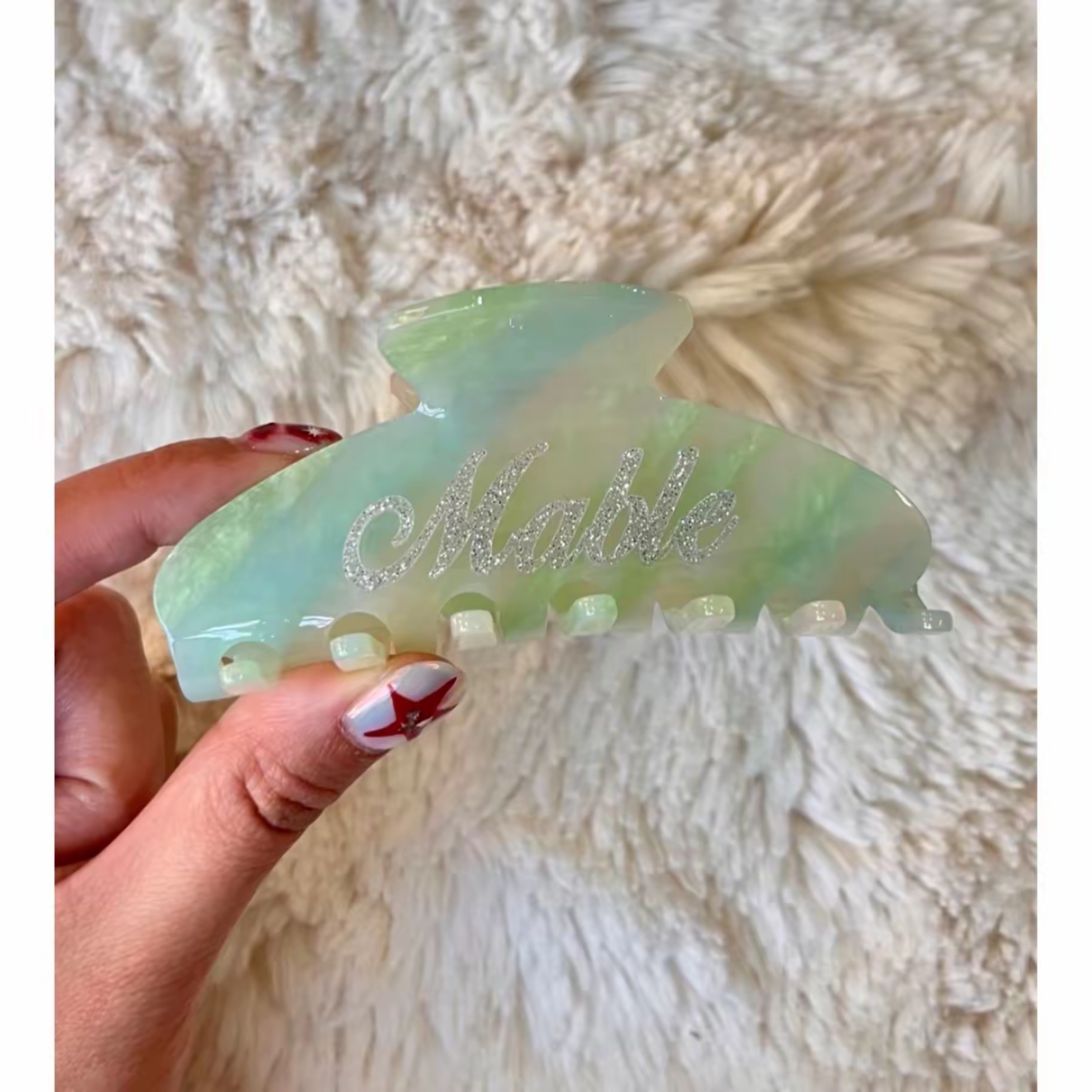Embossed Acrylic Raised Name Custom Shark Hair Clip