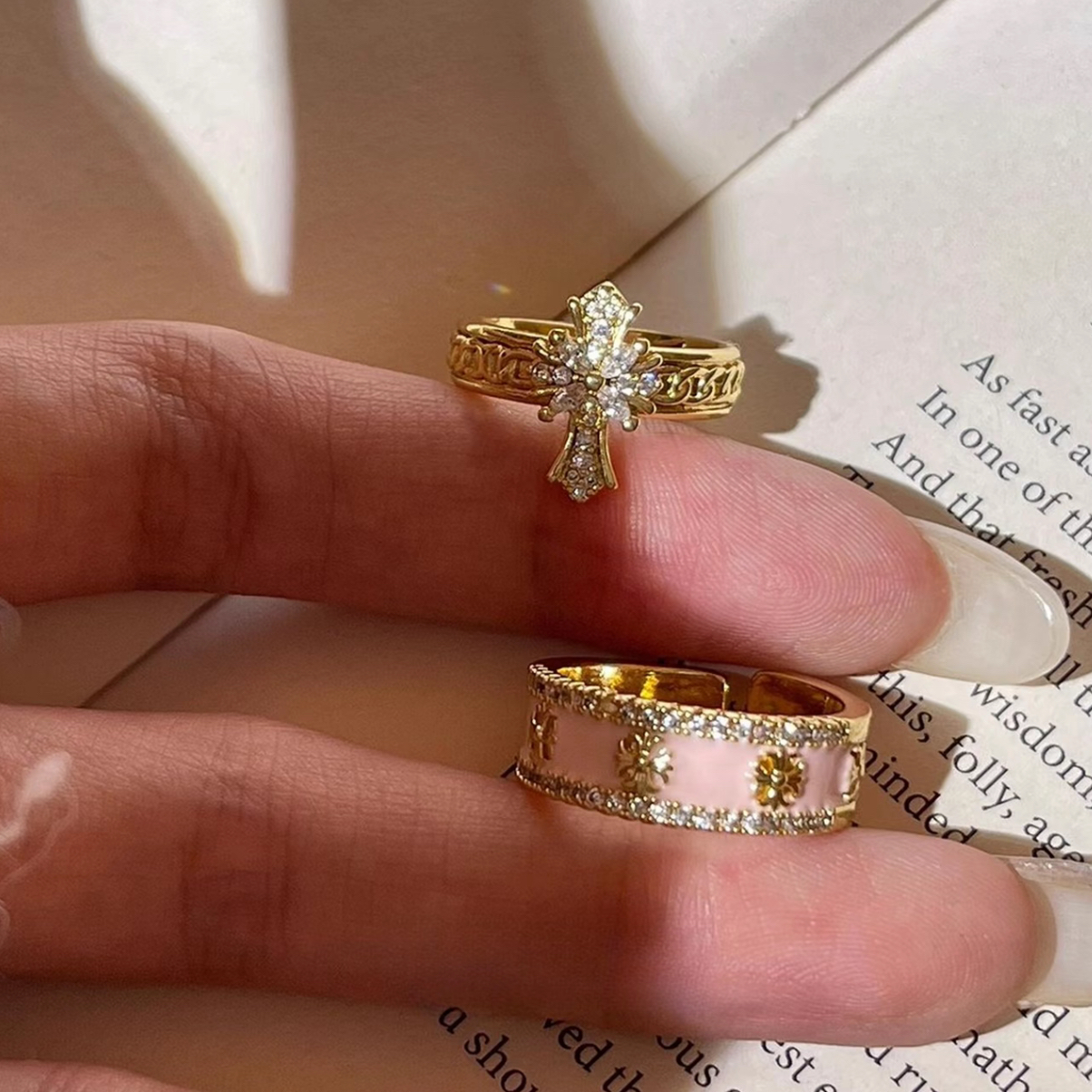 The Parisian Duet Sparkling Cross Ring Two-Piece Set