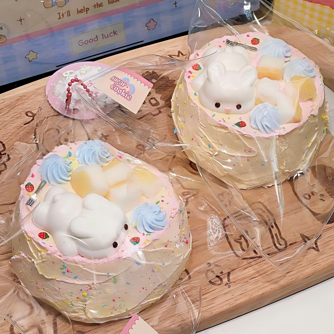 Glutton Ear Bunny Squishy Keychain Handmade  Silicone Stress Squeezies Toy