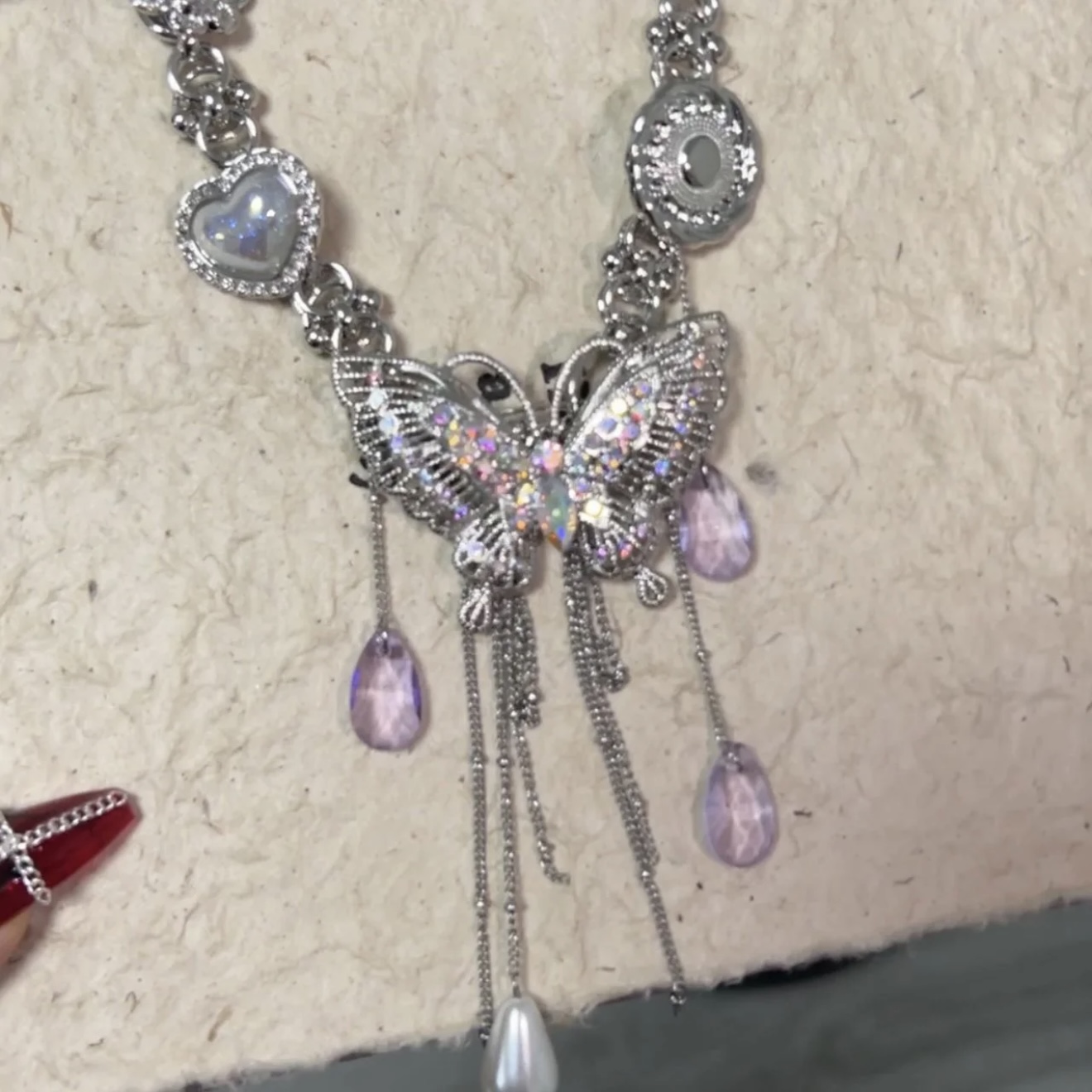 Violet-Traced Butterfly Rhinestone Choker