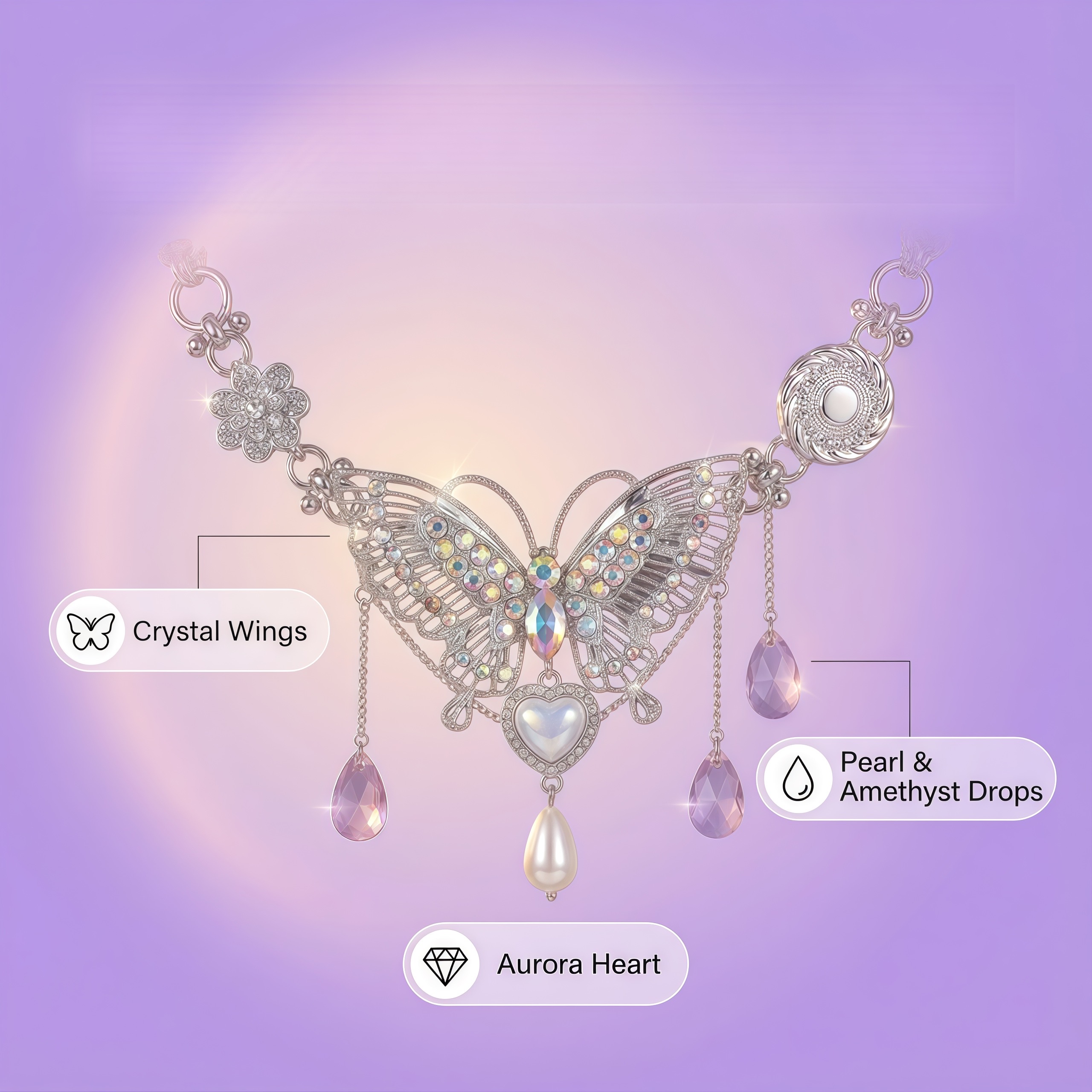 Violet-Traced Butterfly Rhinestone Choker