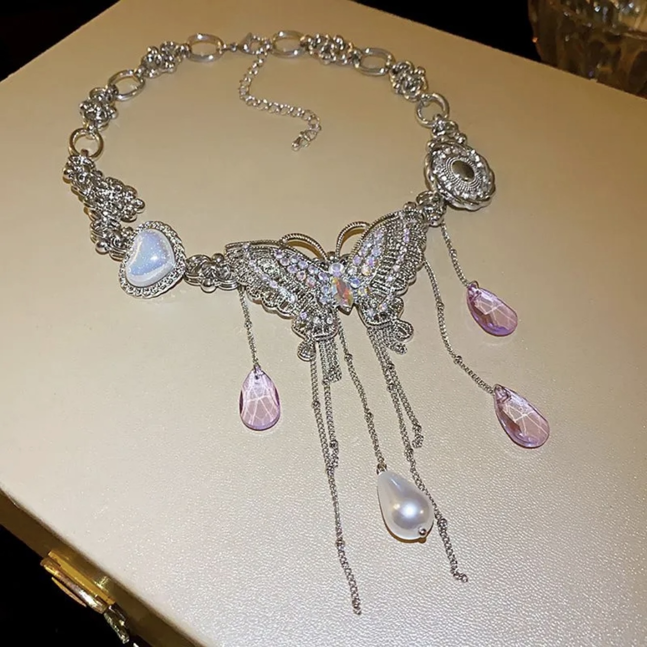 Violet-Traced Butterfly Rhinestone Choker