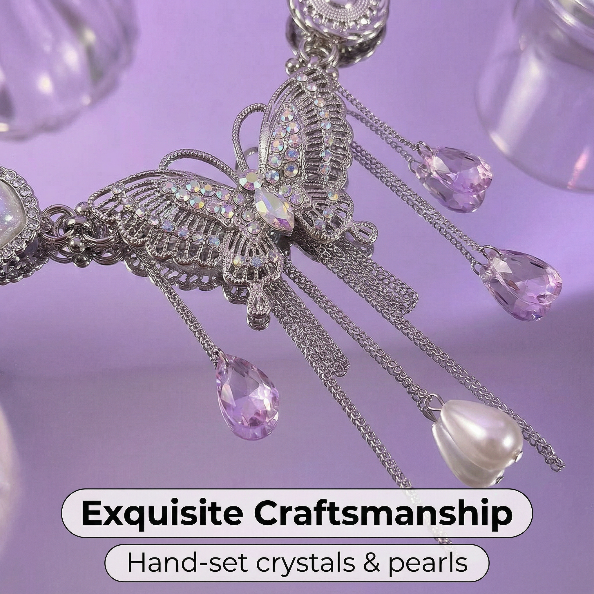 Violet-Traced Butterfly Rhinestone Choker