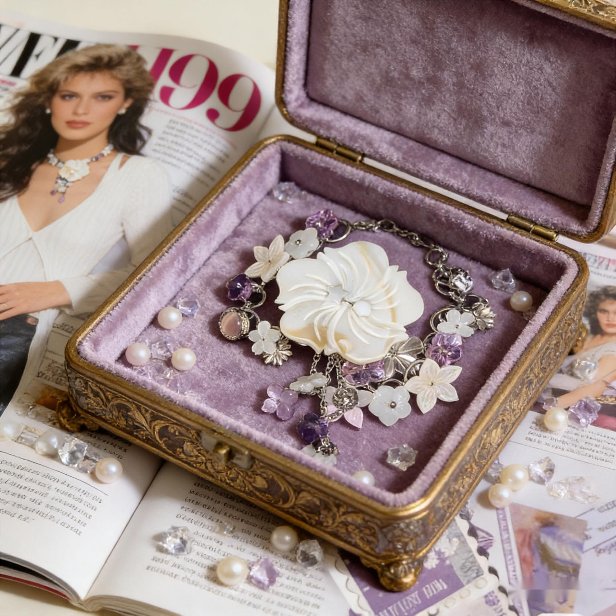 Ocean Seashell Lisianthus Flower Relief Necklace