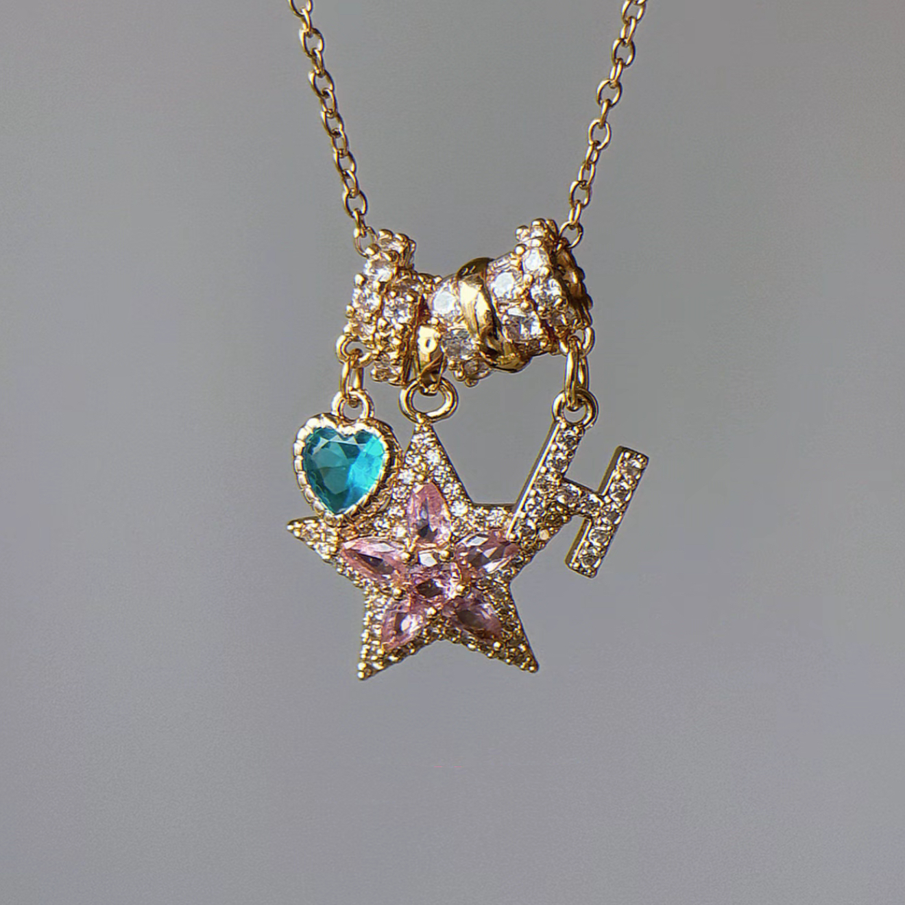 Wishing Star Pendant Name Letters Necklace