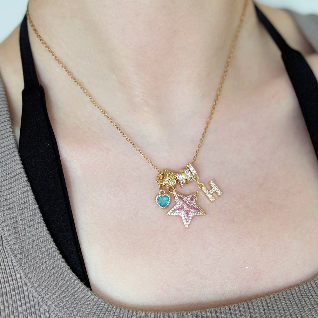 Wishing Star Pendant Name Letters Necklace