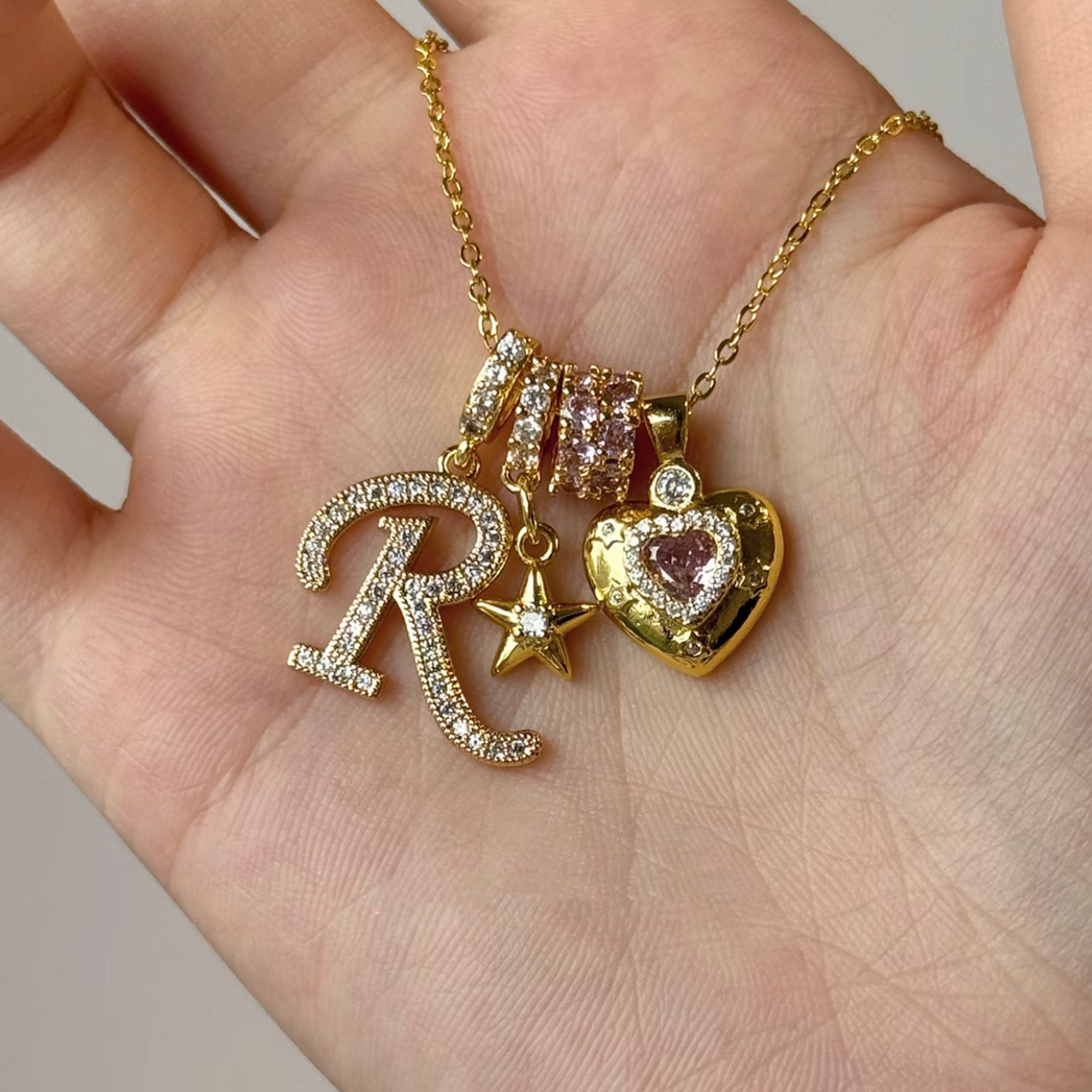 The Golden Brave Heart Name Letters Necklace