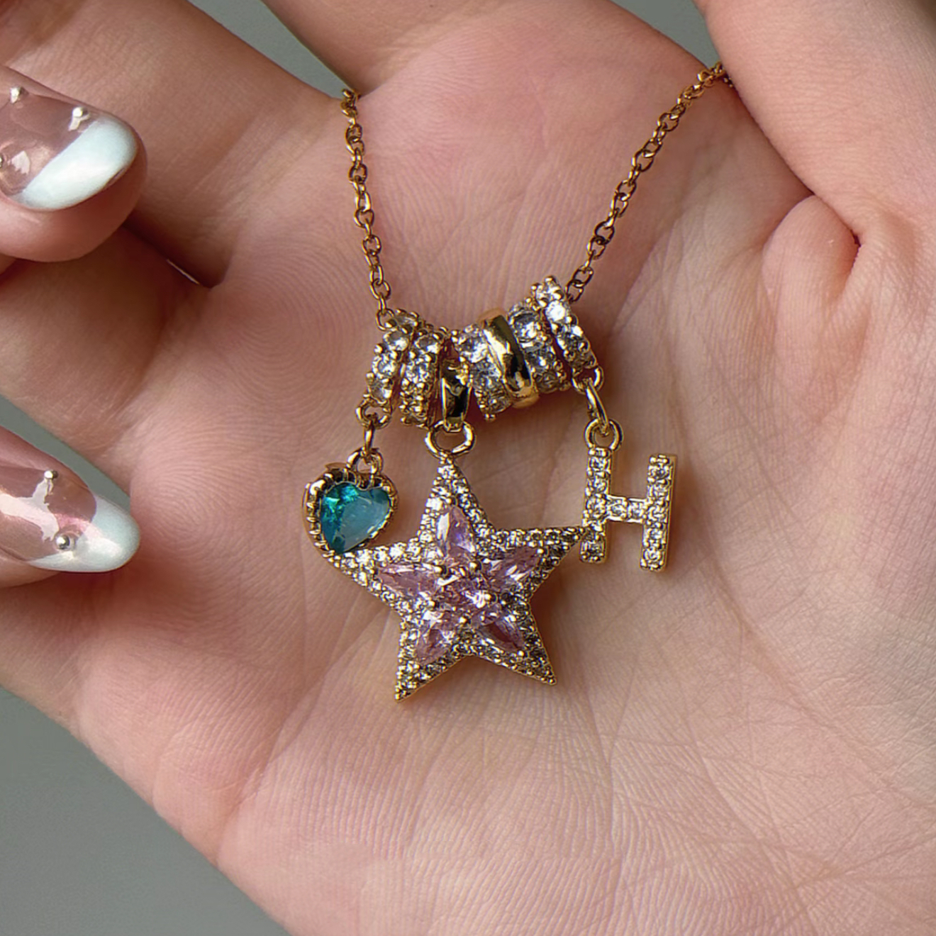 Wishing Star Pendant Name Letters Necklace