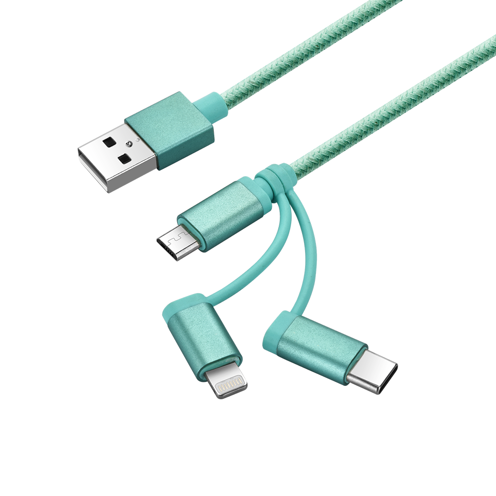 SIGOR 3 in 1 PVC Charging Cable for Iphone Phone Printer Micro Usb Cable Braid