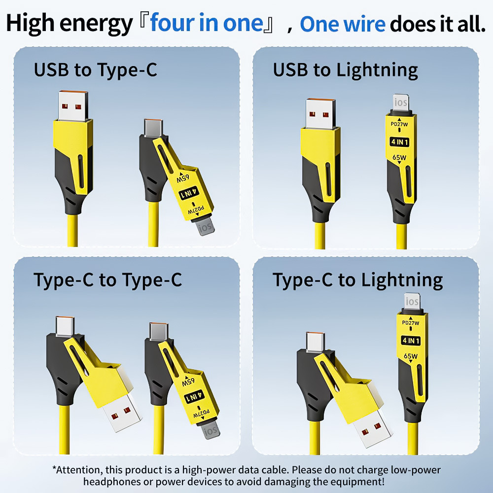 SIGOR 65W 4 in 1 fast charging USB Type C Lightning 1.5m data cable