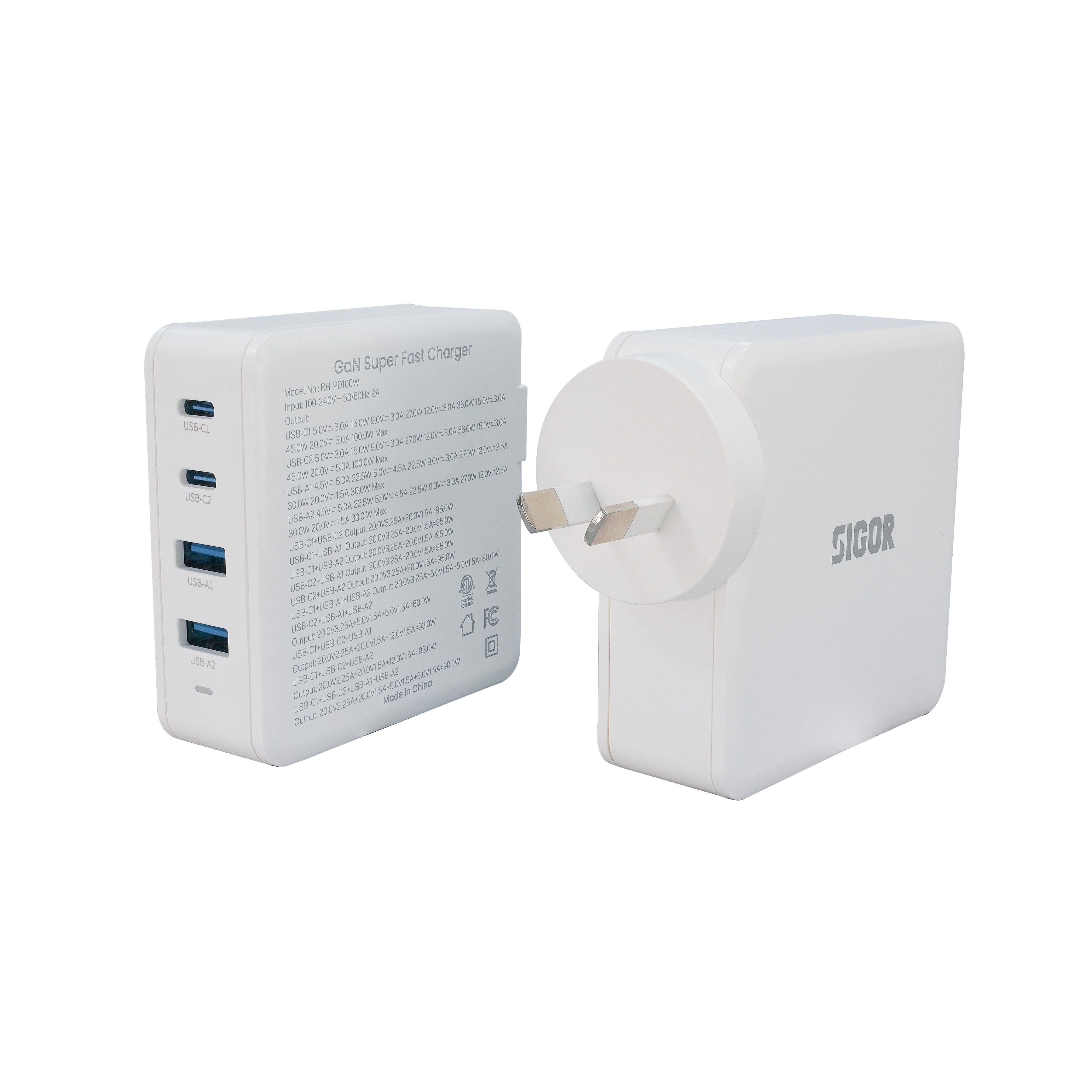 SIGOR 100W USB C Charger 4 Port PD Wall Charger Block Compact Power Adapter