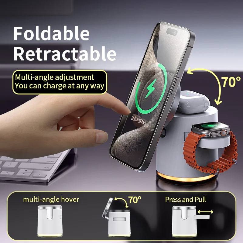 SIGOR 2025 New Qi2 Wireless Charger 3-in-1 Fast Charging Station Folding Holder