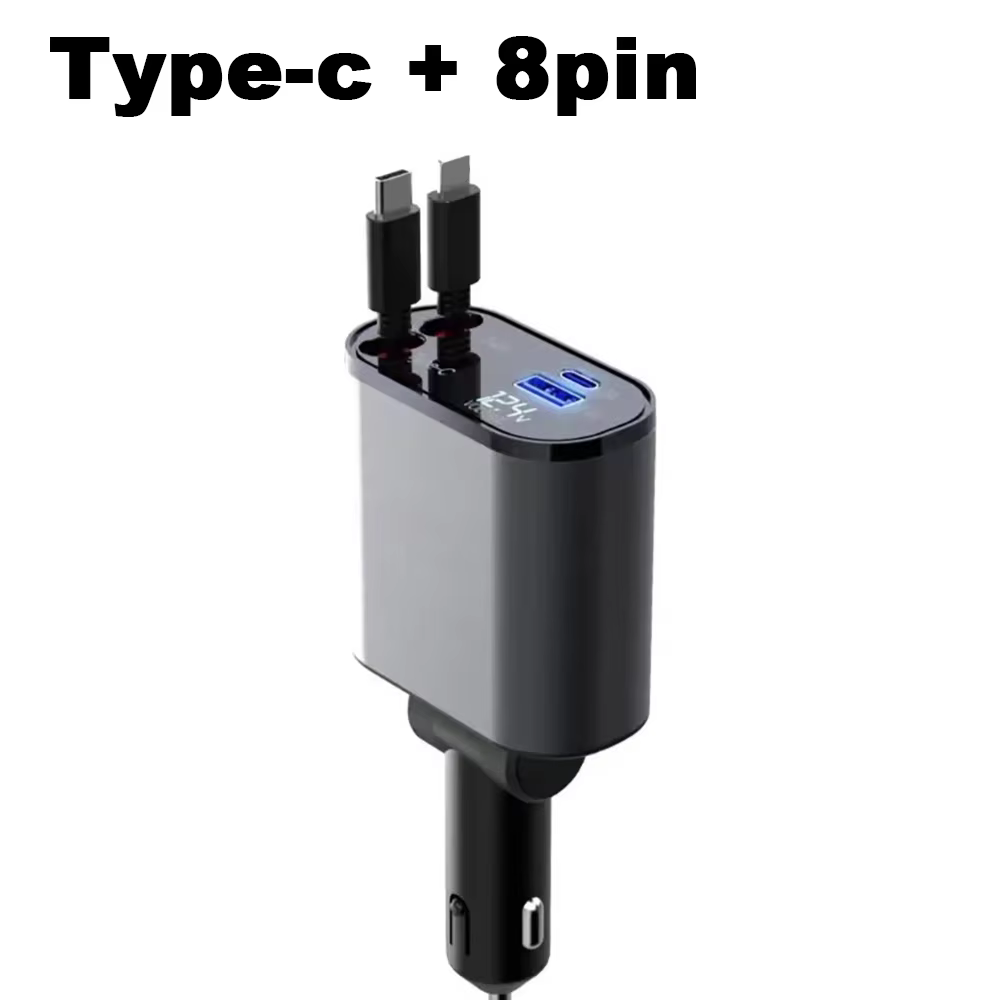 SIGOR Retractable Car Charger 4 in 1 120W Cable Charging  for Phone Charger Car