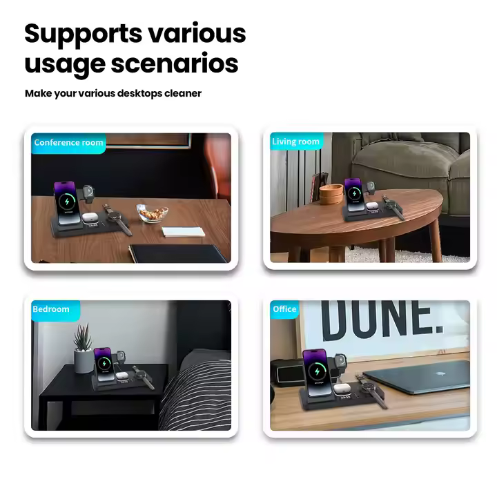 SIGOR 6-in-1 Fast Wireless Charger Station with Clock Night Light Foldable