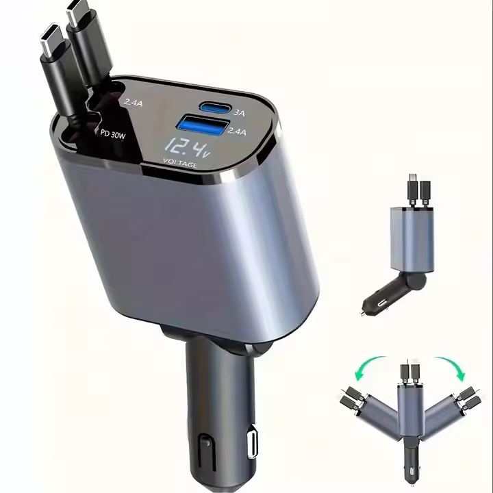 SIGOR Retractable Car Charger 4 in 1 120W Cable Charging  for Phone Charger Car