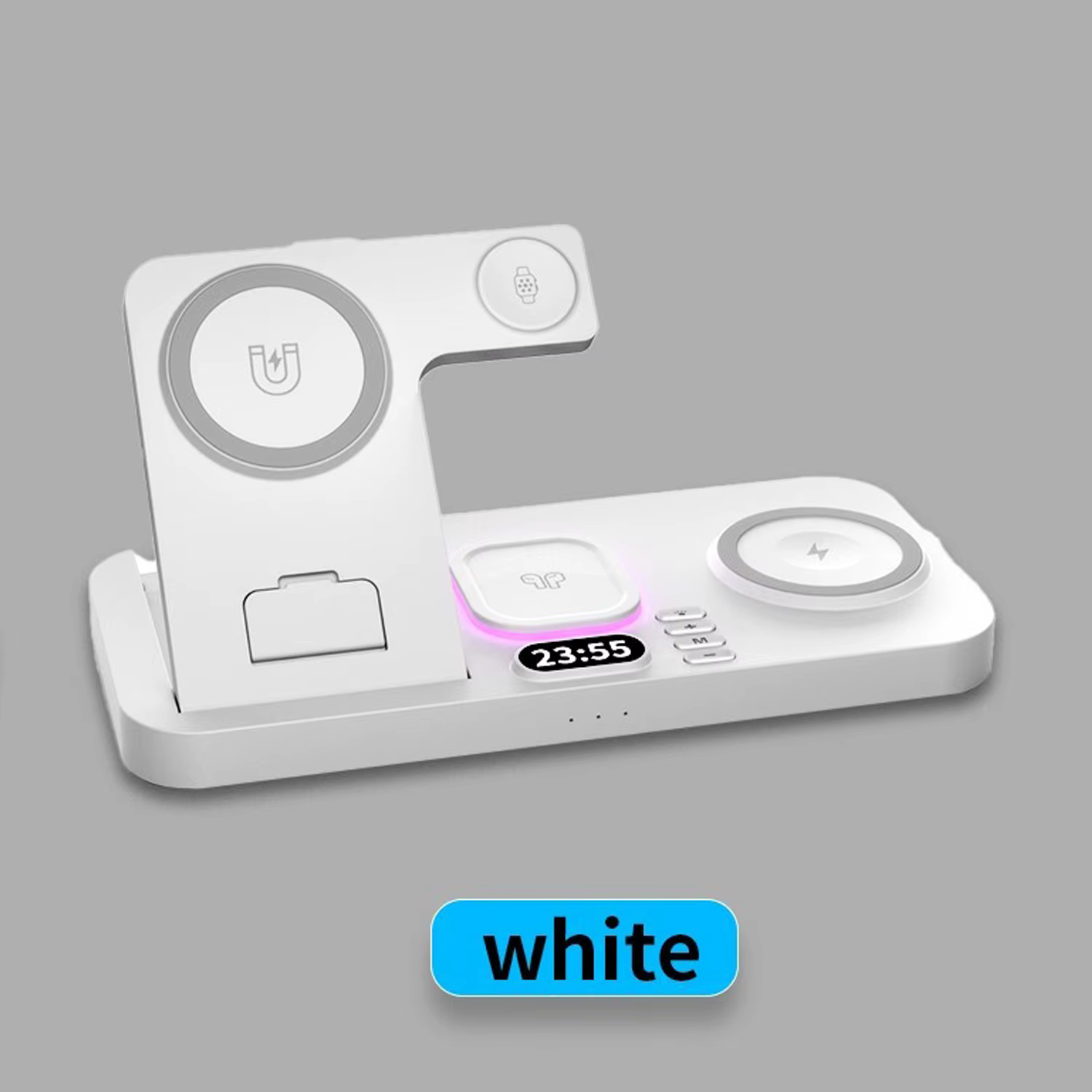 SIGOR 6-in-1 Fast Wireless Charger Station with Clock Night Light Foldable