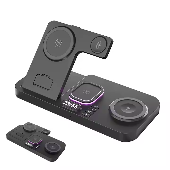 SIGOR 6-in-1 Fast Wireless Charger Station with Clock Night Light Foldable