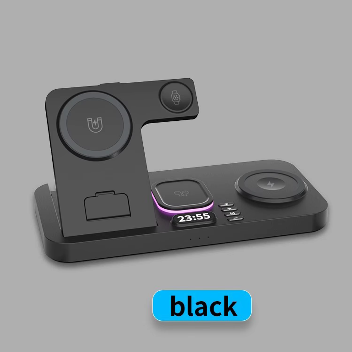 SIGOR 6-in-1 Fast Wireless Charger Station with Clock Night Light Foldable