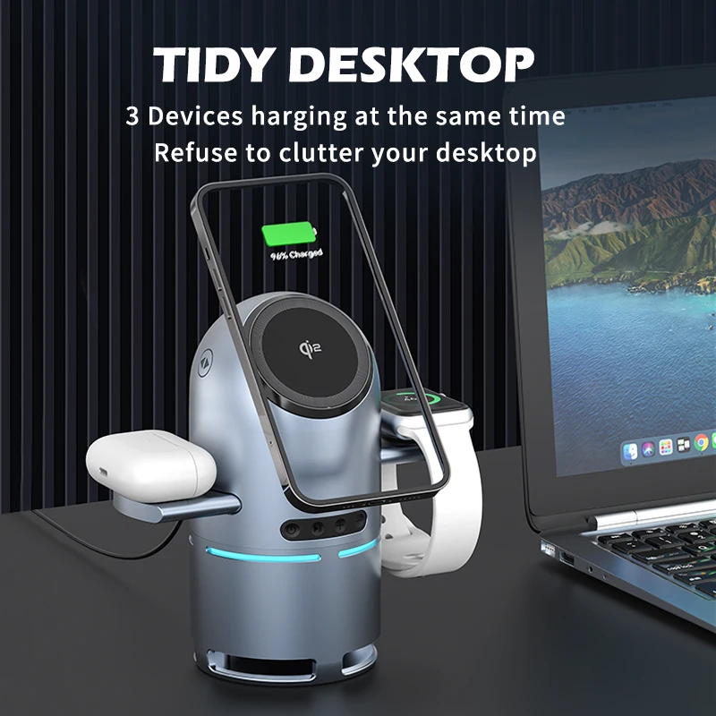 SIGOR Bluetooth Speaker Wireless Charger 3-in-1 Qi 2.0 Fast Charging