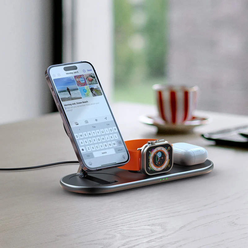 SIGOR 3 in 1 Magnetic Wireless Charging Holder 15W Fast Wireless Charger Stand