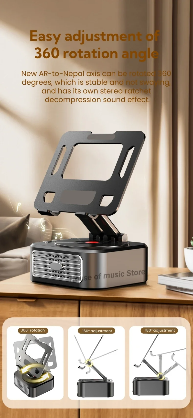 SIGOR 3-in-1 360 Rotating Table Mount With Wireless BT Speaker Stereo