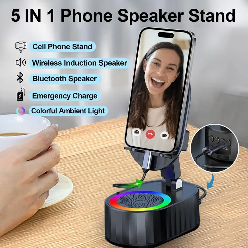 SIGOR 5-in-1 Cell Phone Stand Holder with Bluetooth/Induction Speaker