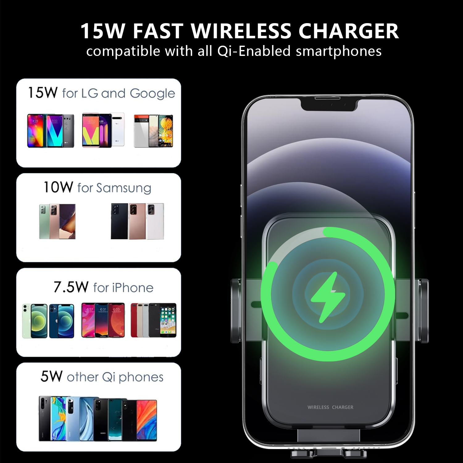 SIGOR Wireless Car Charger Mount Large Coil for efficient charging phone holder