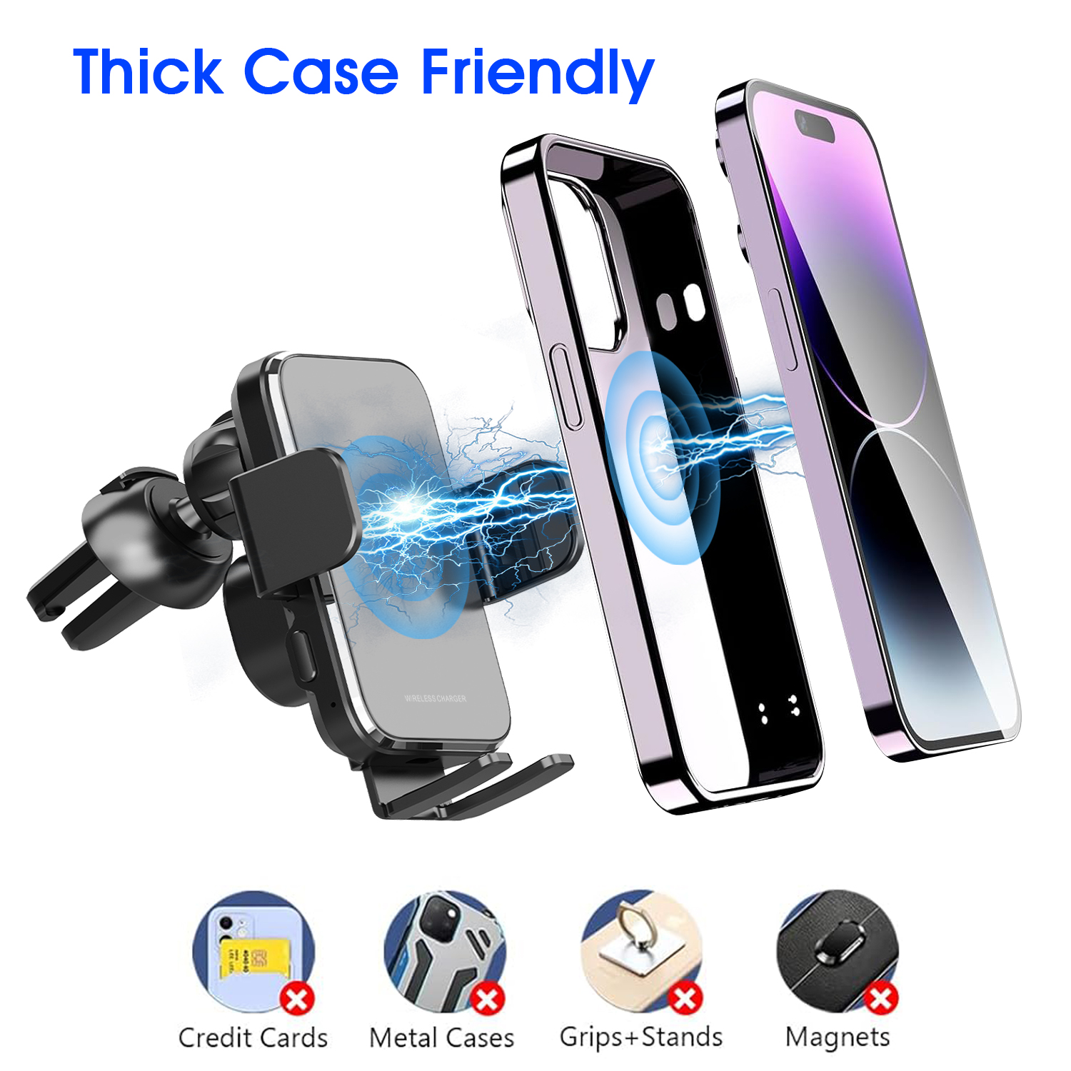 SIGOR Wireless Car Charger Mount Large Coil for efficient charging phone holder