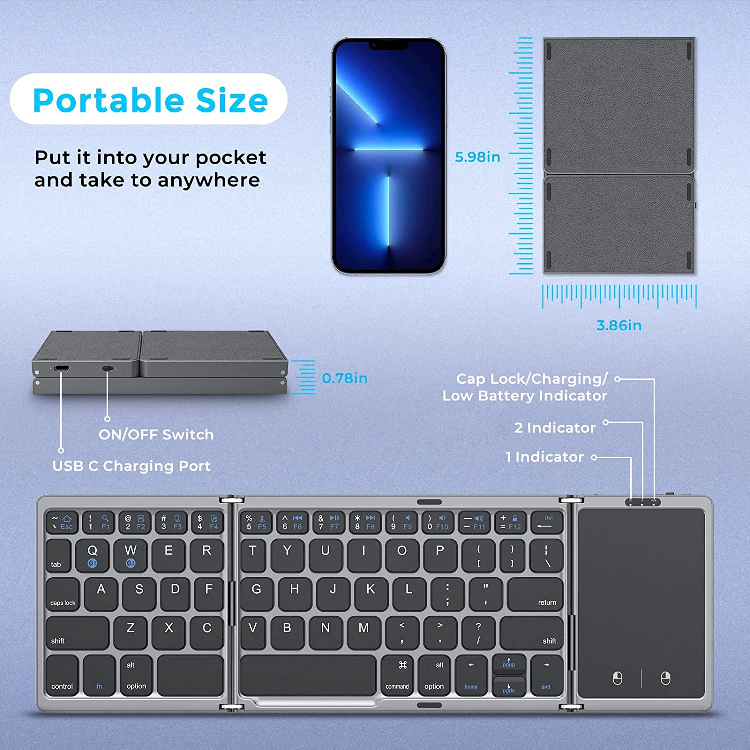 SIGOR Foldable Wireless Bluetooth Keyboard Rechargeable Portable Keyboards