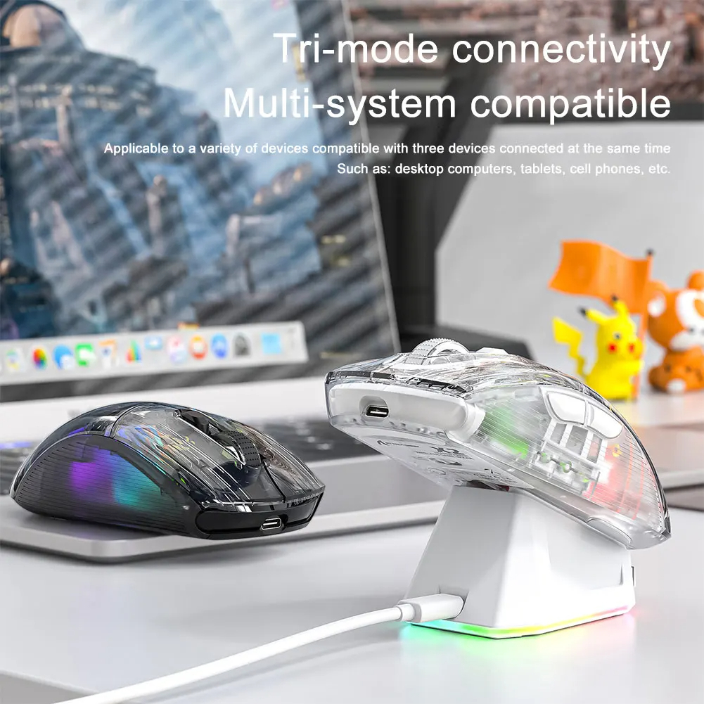 SIGOR Wireless Transparent Gaming Mouse Bluetooth-Compatible 3 Modes Mice