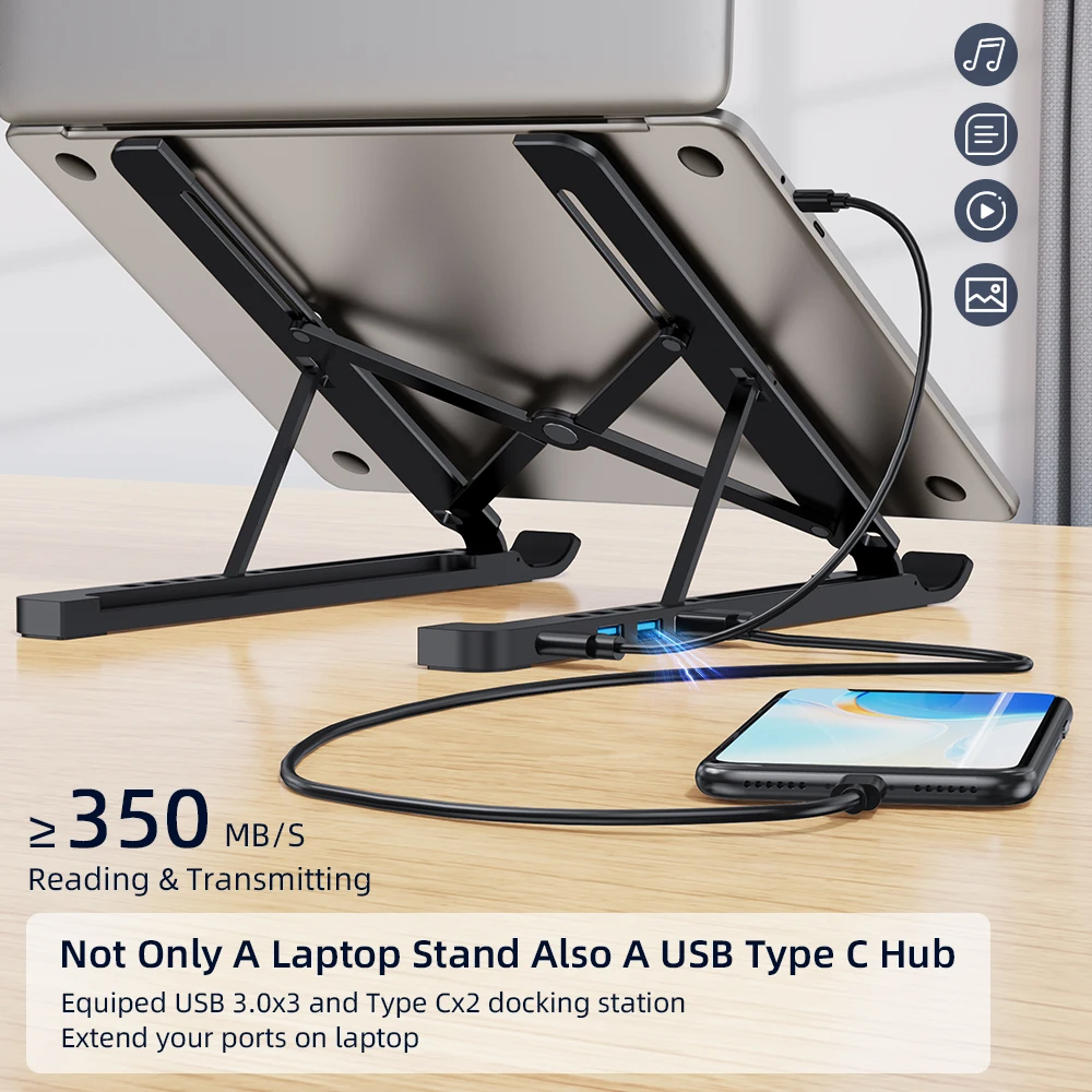 SIGOR 4 in 1 Adjust Height Metal Foldable RGB Light Laptop Stand With USB Hub